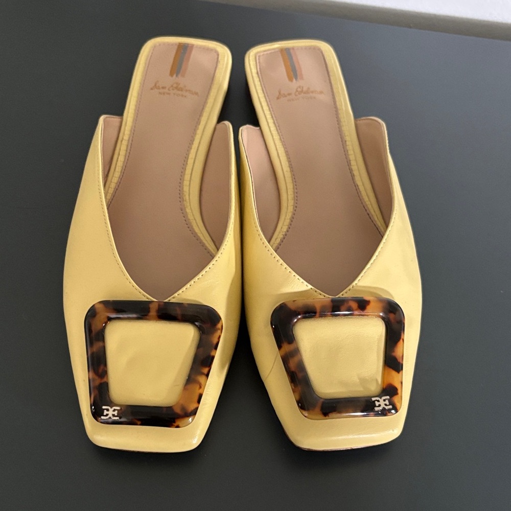 Sam Edelman Yellow Mules with Tortoiseshell Buckle